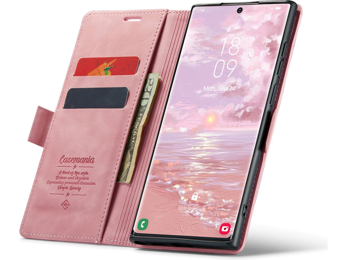 CaseMania Vintage Slim Bookcase Roze - Samsung Galaxy S25 Ultra hoesje