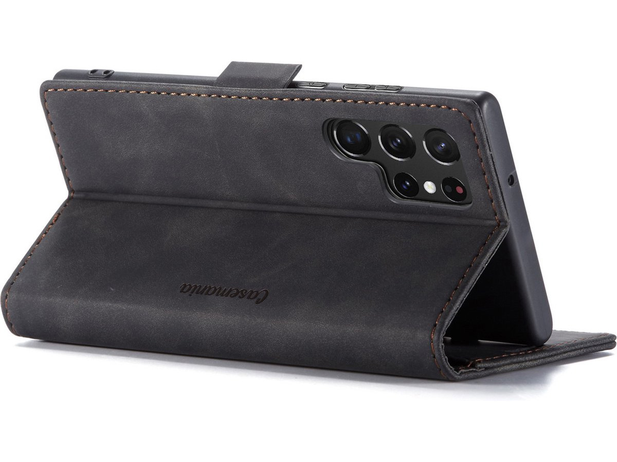 CaseMania Vintage Slim Bookcase Zwart - Samsung Galaxy S25 Ultra hoesje