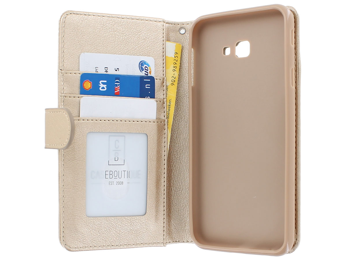 spek Zenuwinzinking Zeebrasem Zipper Book Case Goud | Samsung Galaxy J4 Plus hoesje
