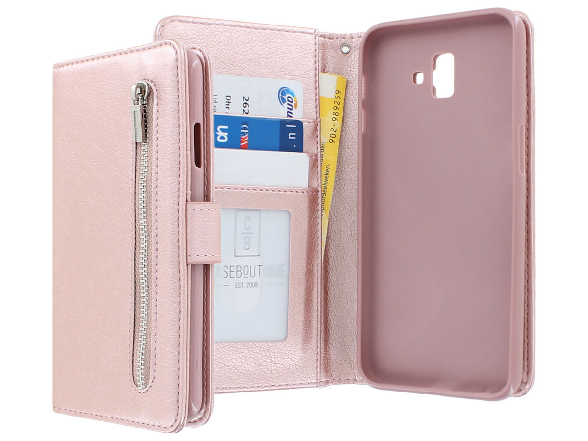 bericht Pakket Hick Zipper Book Case Rosé | Samsung Galaxy J6 Plus hoesje