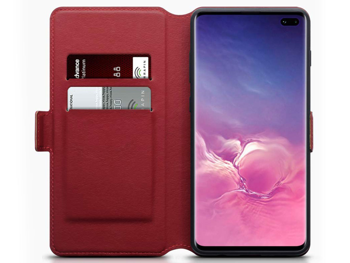 CaseBoutique Wallet Case Rood Leer - Galaxy S10+ hoesje