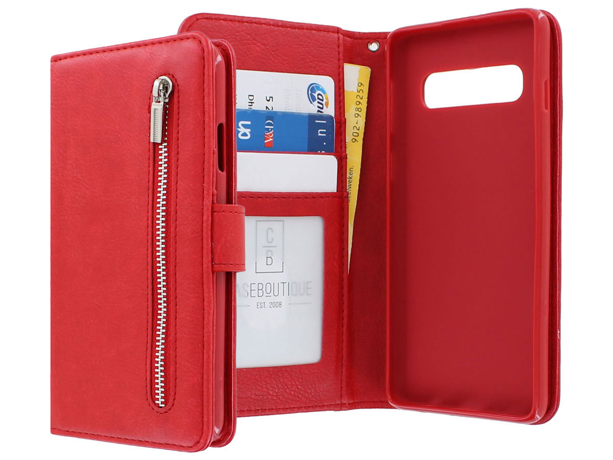 Book Case Rits Mapje Rood - Samsung Galaxy S10+ hoesje