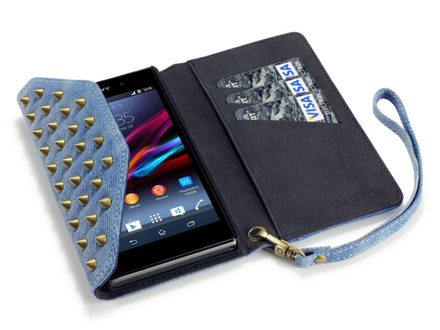 nietig Verpersoonlijking Onderzoek Covert Studded Denim Wallet Case - Hoesje voor Sony Xperia Z1