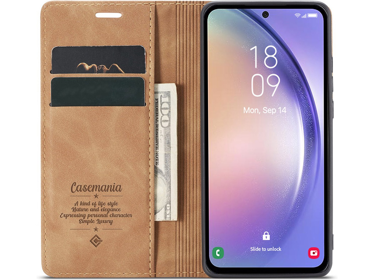 CaseMania Vintage Slim Bookcase Cognac - Google Pixel 8 hoesje