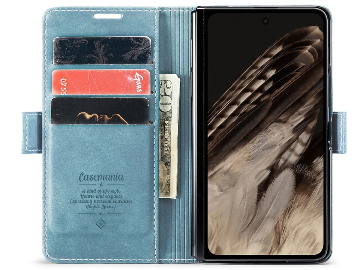 CaseMania Vintage Slim Bookcase Aqua - Google Pixel Fold hoesje