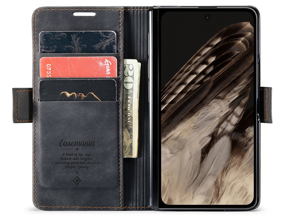 CaseMania Vintage Slim Bookcase Zwart - Google Pixel Fold hoesje