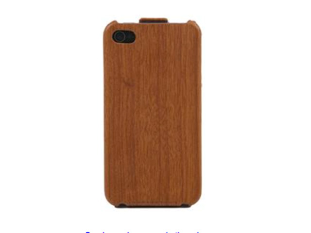 Wood Flip Case Kunstleren Hoes voor iPhone 4/4S