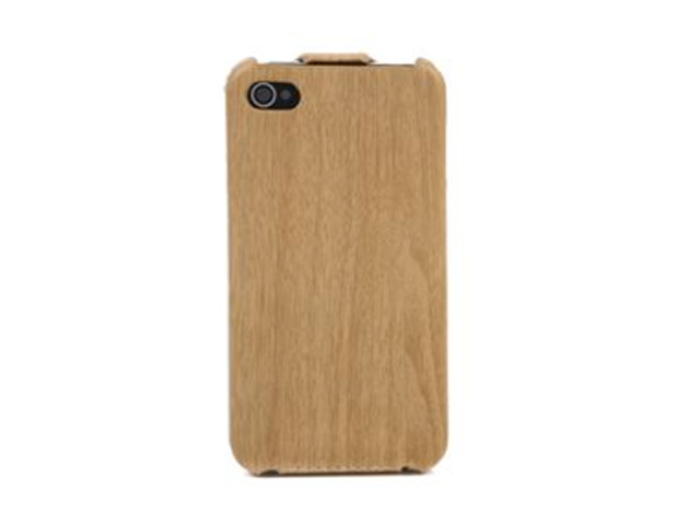 Wood Flip Case Kunstleren Hoes voor iPhone 4/4S