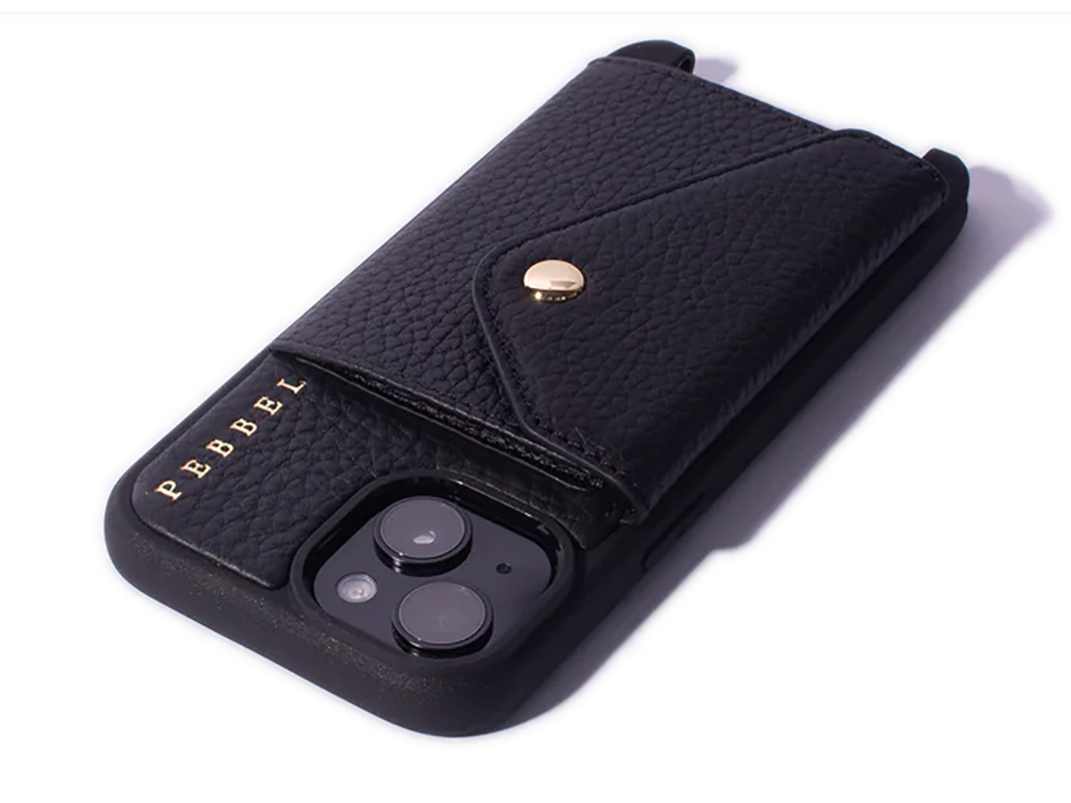 Pebbel Crossbody Case met Jessie Koord - iPhone 15 Hoesje Leer Zwart