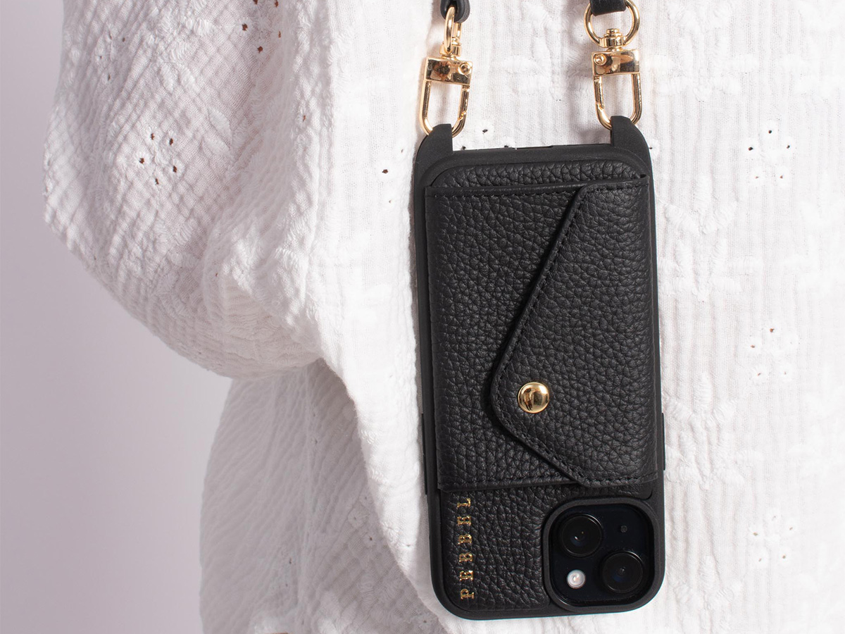 Pebbel Crossbody Case met Jessie Koord - iPhone 16 Pro Hoesje Leer Zwart