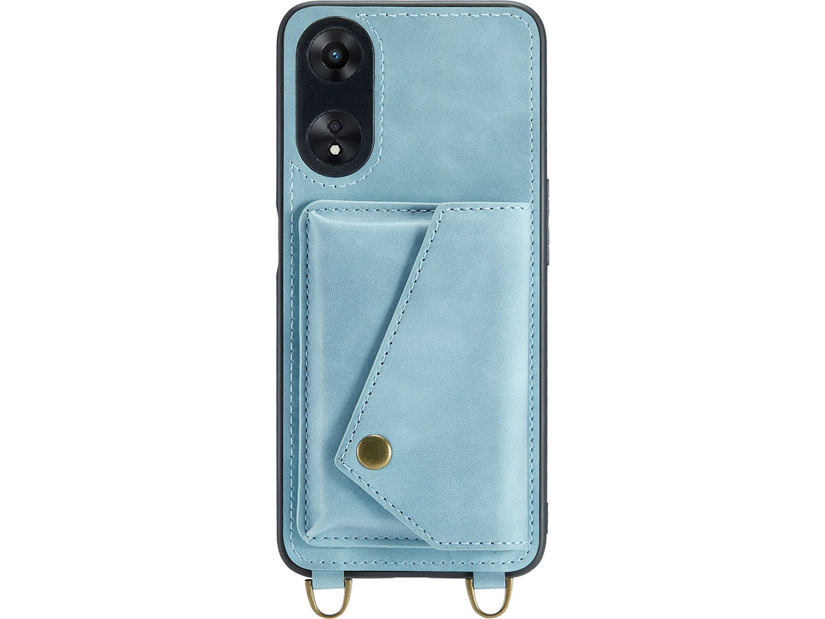 CaseMania Crossbody Wallet Case Aqua - Oppo A98 5G hoesje met koord