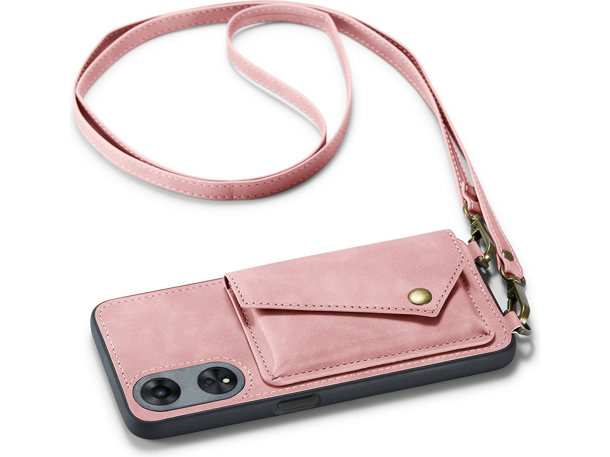 CaseMania Crossbody Wallet Case Roze - Oppo A98 5G hoesje met koord