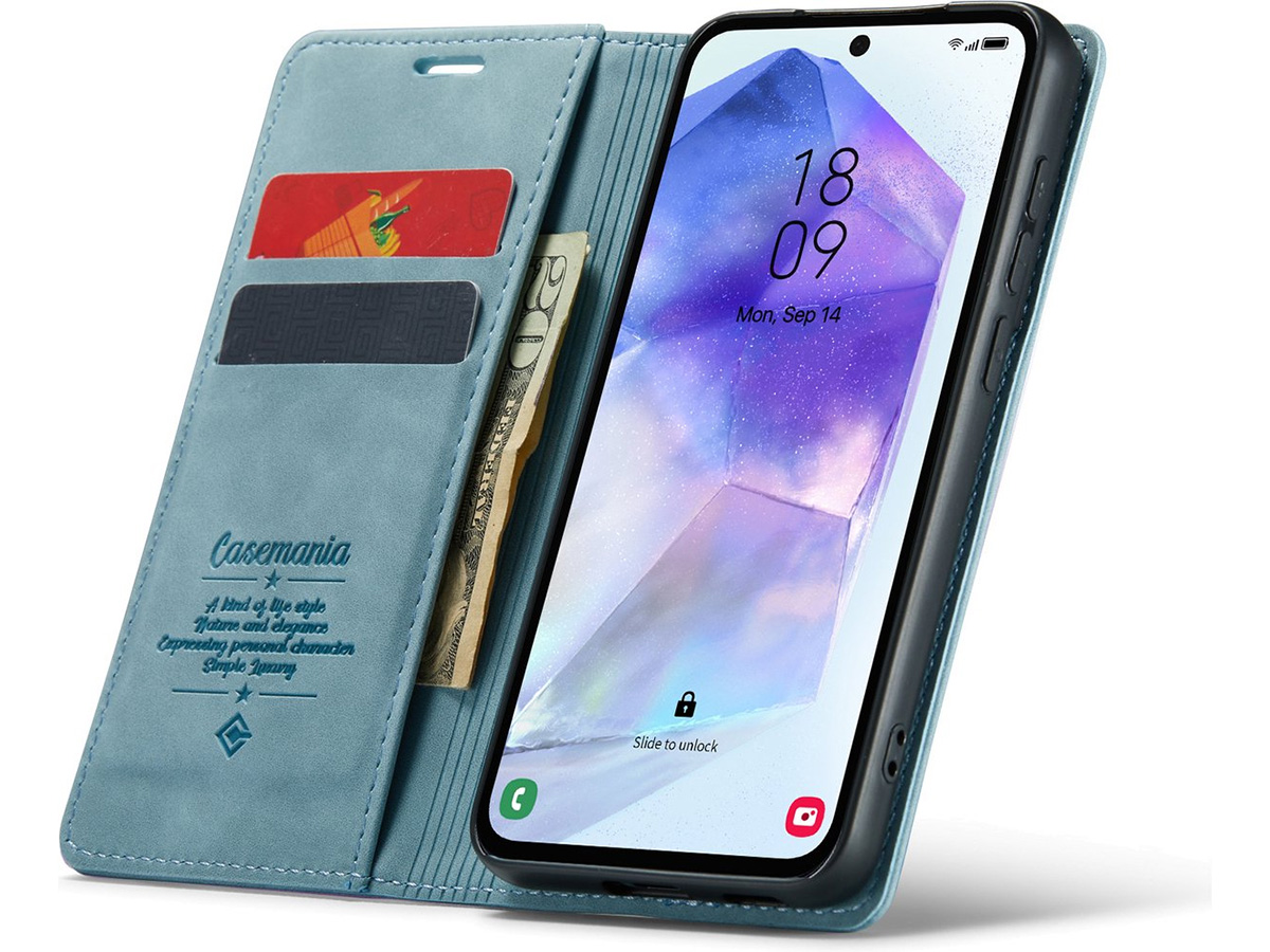 CaseMania Vintage Slim Bookcase Aqua - Oppo Reno 12/12 Pro hoesje