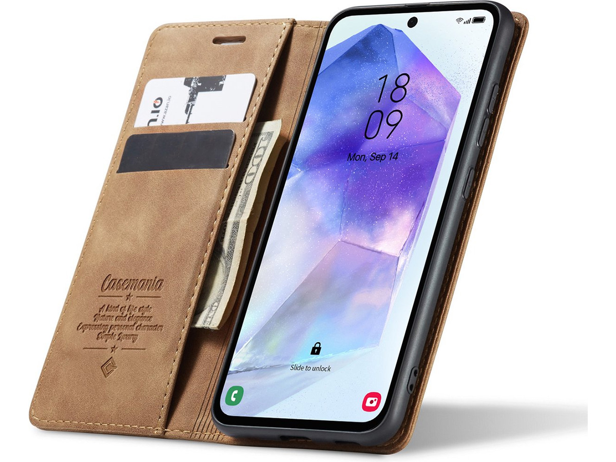 CaseMania Vintage Slim Bookcase Cognac - Oppo Reno 12/12 Pro hoesje