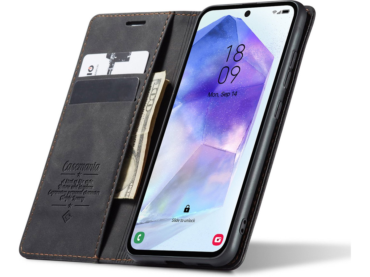 CaseMania Vintage Slim Bookcase Zwart - Oppo Reno 12/12 Pro hoesje