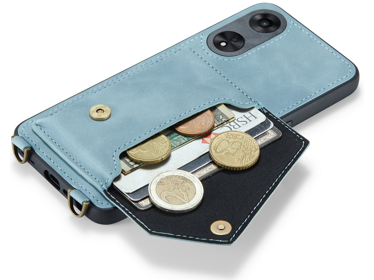 CaseMania Crossbody Wallet Case Aqua - Oppo Reno 8T hoesje met koord